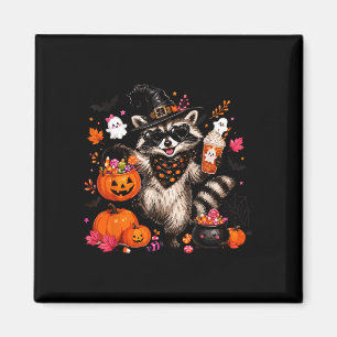 Fall witch racoon halloween racoon drinking magnet