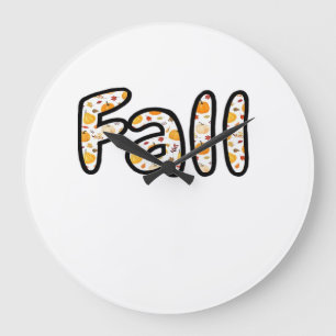 Fall with Pumpkin Background Autumn Season Printab Large Clock