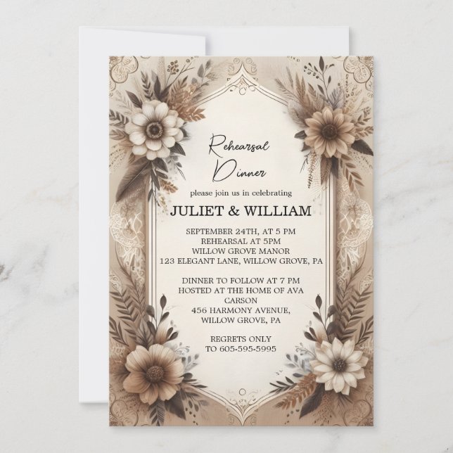 Fall Wood Paperie Recycled Paper Rehearsal Dinner Invitation (Front)