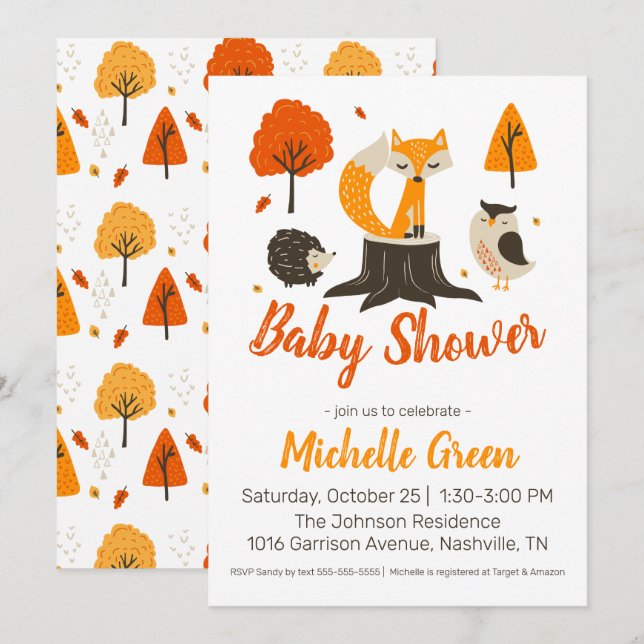 Fall Woodland Animals Baby Shower Invitation (Front/Back)
