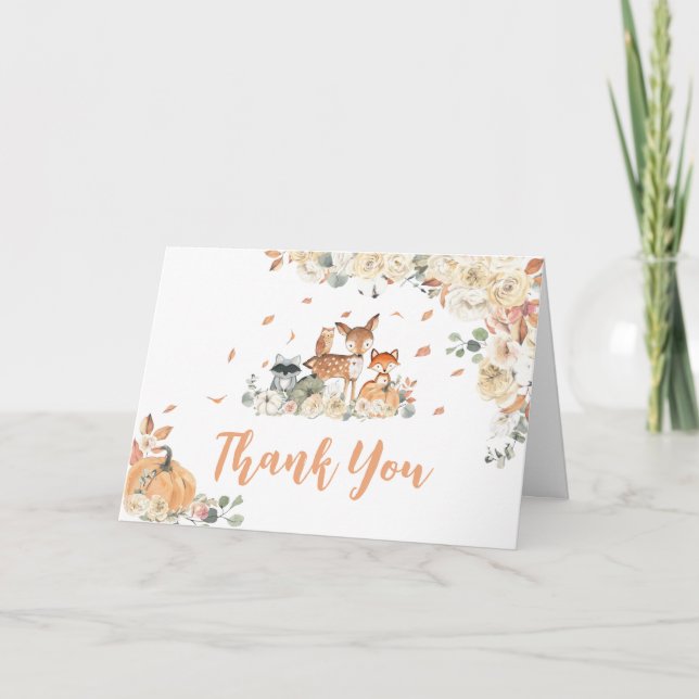 Fall Woodland Animals Baby Shower  Thank You Card (Front)