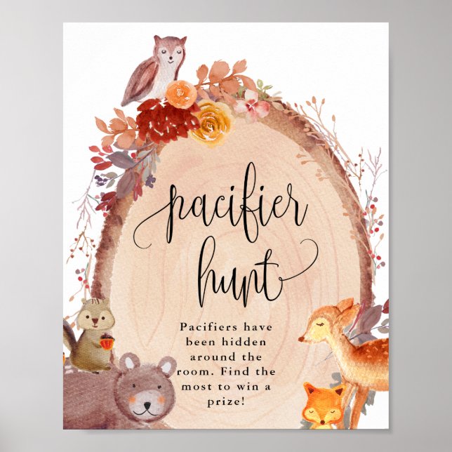 Fall Woodland Animals Pacifier Hunt Game Sign (Front)