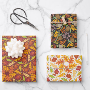 Fall Woodland Autumn Leaves Wrapping Paper Sheet