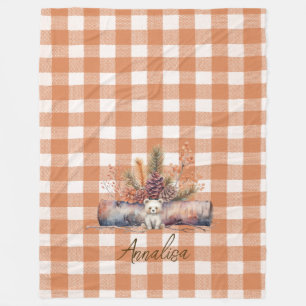Fall Woodland Bear Rustic Gingham Personalised  Fleece Blanket