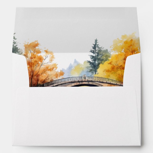 Fall Woodland Bridge Wedding Envelope (Back (Bottom))