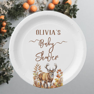 Fall Woodland Deer Baby Shower Paper Plate