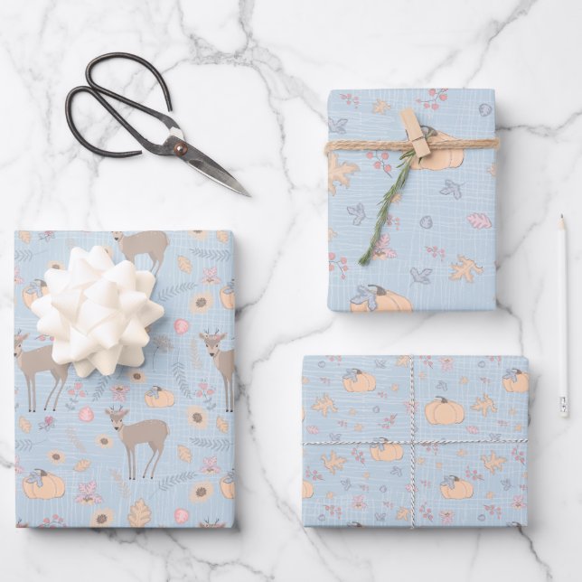 Fall Woodland Deer Wrapping Paper Sheet (Front)