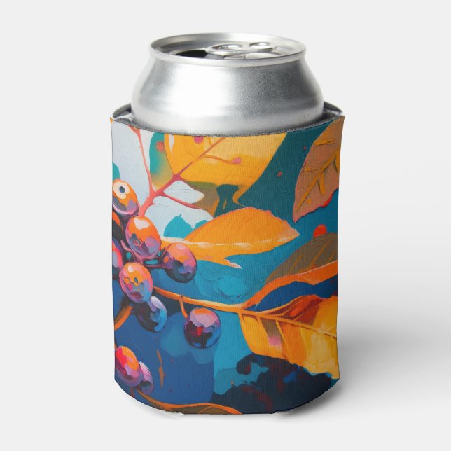 Fall woodland leaves. Autumn foliage and berry Can Cooler (Can Front)
