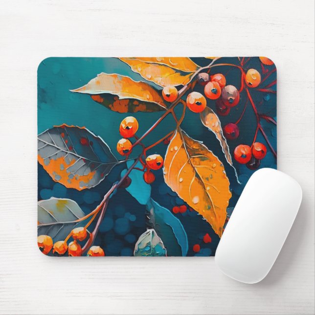 Fall woodland leaves. Nature autumn floral berry Mouse Pad (With Mouse)