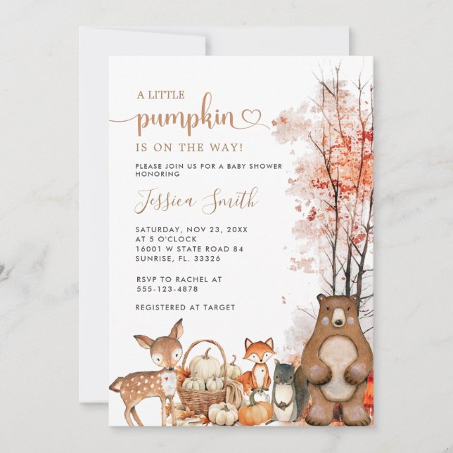 Fall Woodland Little Pumpkin Baby Shower Invitatio Invitation (Front)