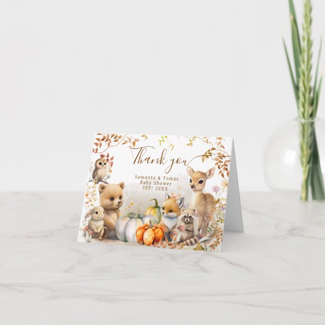 Fall Woodland Little Pumpkin Baby Shower Thank You Card (Front)