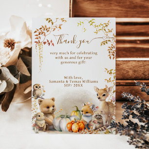 Fall Woodland Little Pumpkin Baby Shower Thank You Card