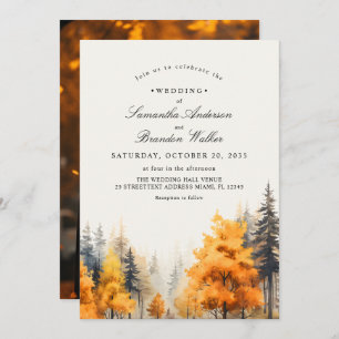 Fall Woodland, Pine Trees Photo Wedding Invitation
