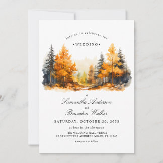 Fall Woodland, Pine Trees Wedding Invitation