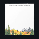 Fall Woodland Trees Watercolor Nature Forest Notepad<br><div class="desc">Personalised text/name notepad with watercolor painted autumn landscape with mountains and forest.</div>