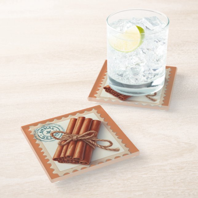 FALL WRAPPED CINNAMON STICKS GLASS COASTER (Angled)