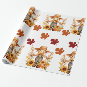 Fall Wrapping Paper, Autumn Scarecrow and Fall Paper