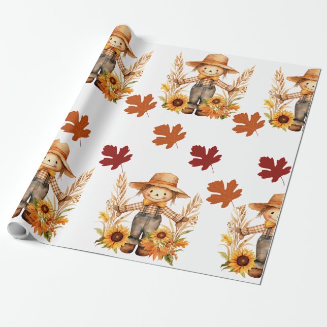 Fall Wrapping Paper, Autumn Scarecrow and Fall  Wrapping Paper (Unrolled)