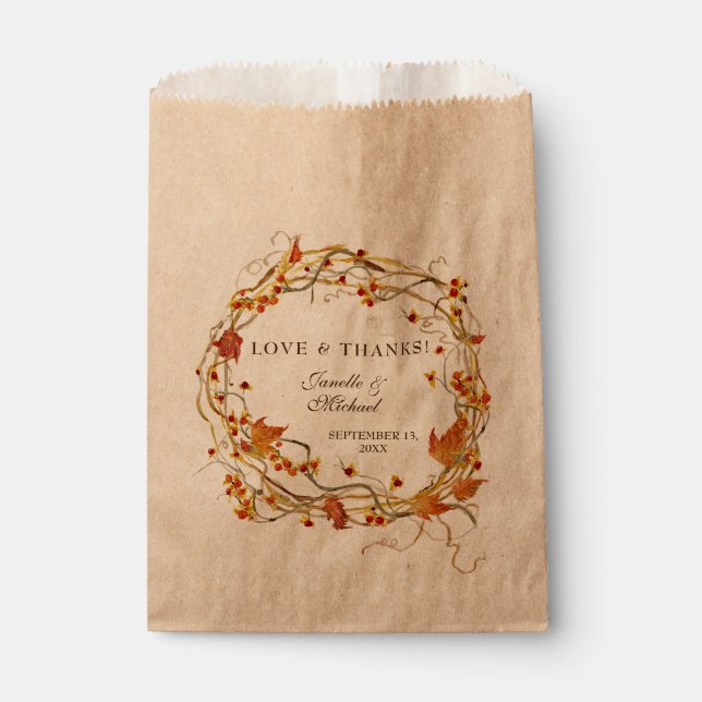 Fall Wreath Bittersweet Rustic Elegant Wedding Favour Bag (Front)