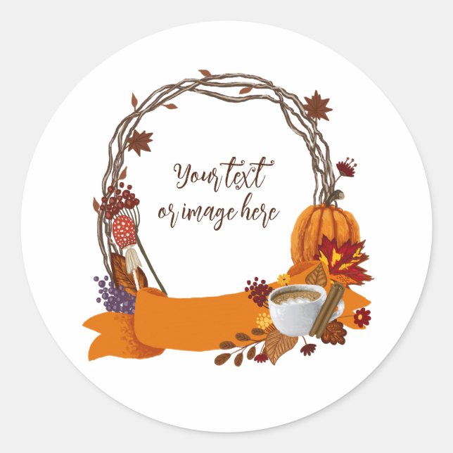 Fall Wreath Digital Painting Classic Round Sticker (Front)