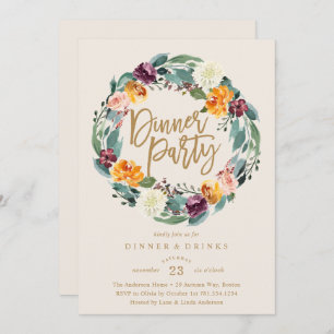 Fall Wreath Dinner Party Invitation