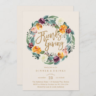 Fall Wreath Friends Giving Dinner Party Invitation