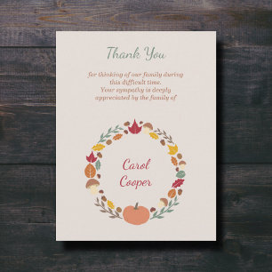 Fall Wreath Funeral Thank You Note Card
