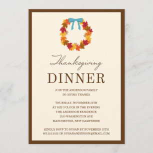 FALL WREATH IN BLUE THANKSGIVING DINNER INVITE