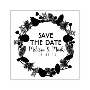 Fall Wreath Save the Date Wedding Rubber Inking Stamp