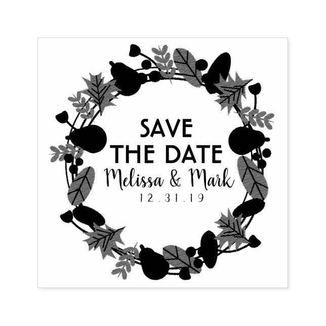 Fall Wreath Save the Date Wedding Rubber Inking Stamp (Imprint)