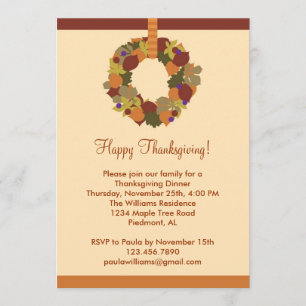 Fall Wreath Thanksgiving Dinner Invitation