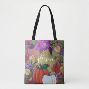 "Fall Wreath with Pumpkins" Custom Tote Bag