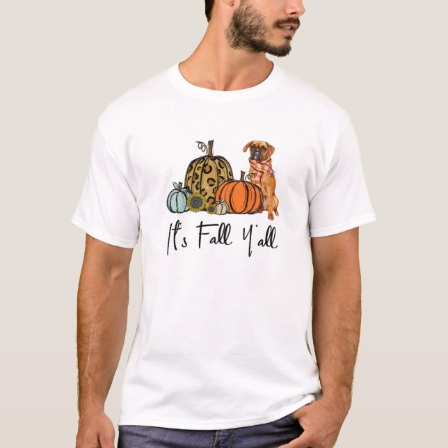 Fall Y all Pumpkin Boxer Dog T-Shirt (Front)