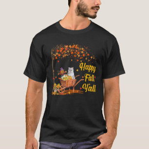 Fall Y'all Cat Autumn Fall Maple Leaf Mens Womens  T-Shirt
