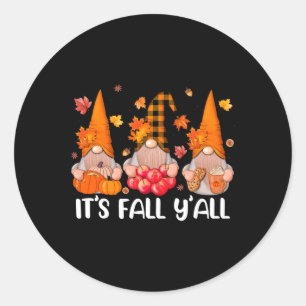 Fall Y'all Gnomes Thanksgiving Halloween Autumn Fa Classic Round Sticker