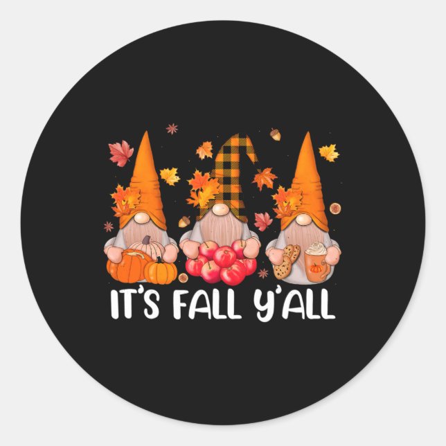 Fall Y'all Gnomes Thanksgiving Halloween Autumn Fa Classic Round Sticker (Front)