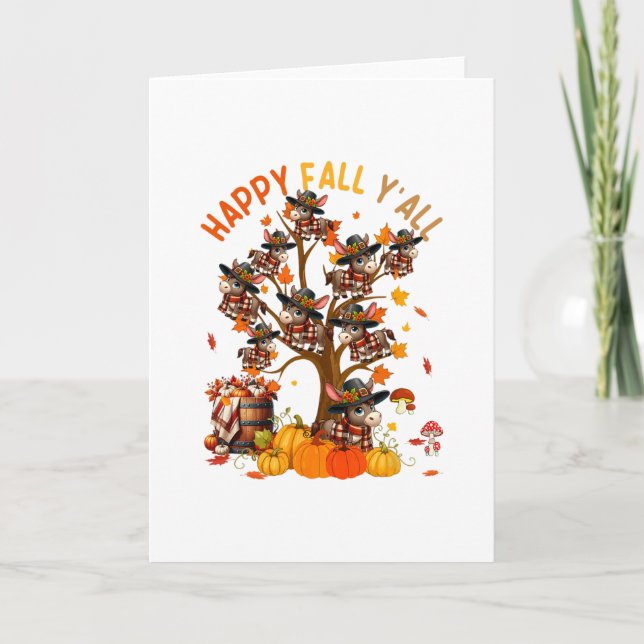 Fall Y'all Group Donkeys On Fall Tree Pumpkins Tha Card (Front)