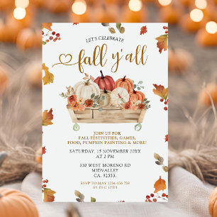 Fall Y'all Party Autumn Orange Pumpkin Festival Invitation