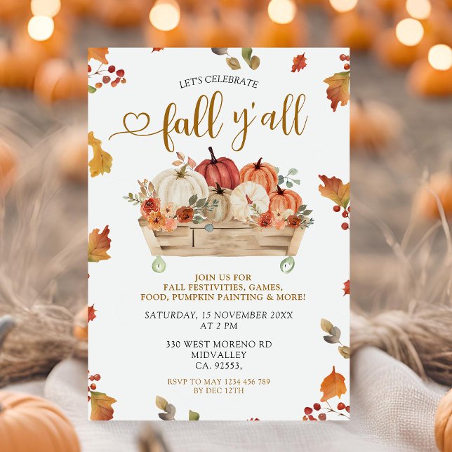 Fall Y'all Party Autumn Orange Pumpkin Festival Invitation (Creator Uploaded)