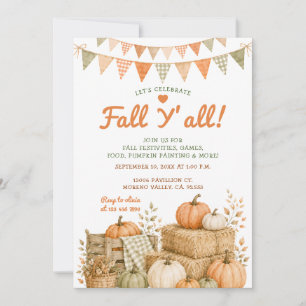 Fall Y'all Party Autumn Pumpkin Festival Floral Invitation