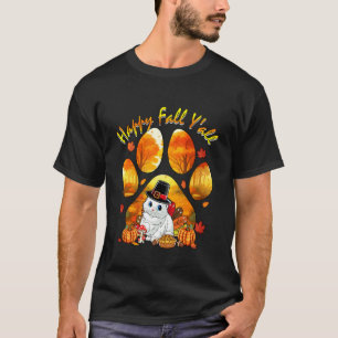 Fall Y'all Thanksgiving Cat As Turkey Fall Tree Pi T-Shirt