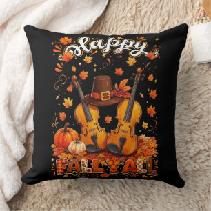 Fall Y'all Thanksgiving Violin Autumn Leaves Cushion