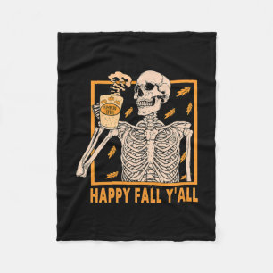 Fall Yall Women Halloween Skeleton Pumpkin Spice Fleece Blanket