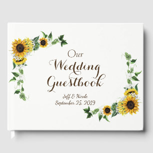Fall Yellow Sunflower Rustic Barn Wedding Guest Book