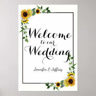 Fall Yellow Sunflower Rustic Barn Wedding Poster