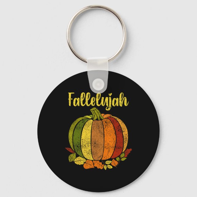 Fallelujah Fall Pumpkin Retro Distressed Autumn Ha Key Ring (Front)