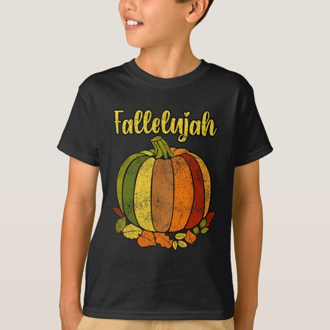 Fallelujah Fall Pumpkin Retro Distressed Autumn Ha T-Shirt (Front)