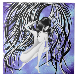Fallen Angel Blue Monochrome Ceramic Tile