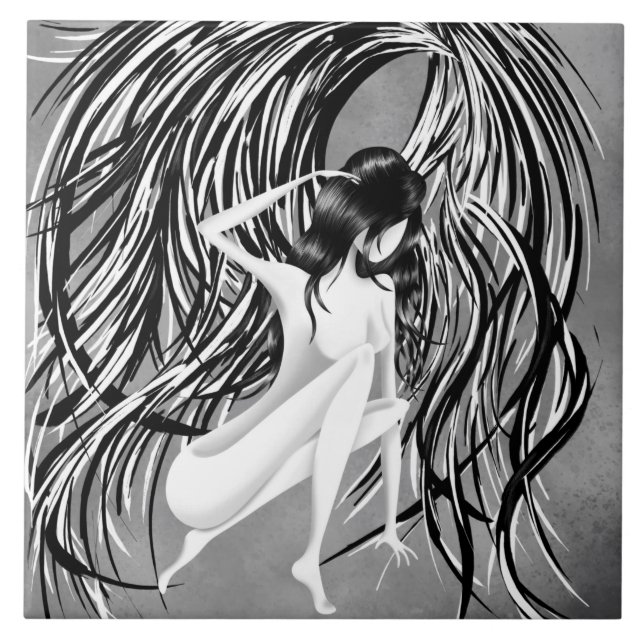 Fallen Angel Gray  Monochrome  Ceramic Tile (Front)