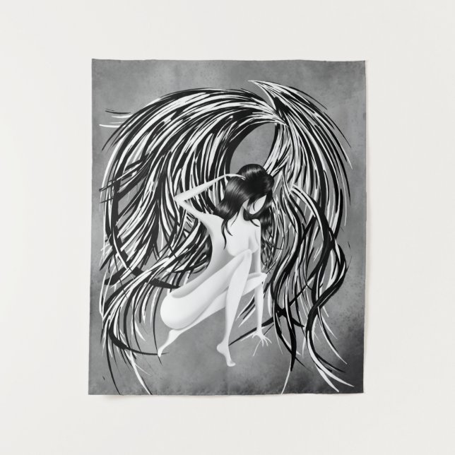Fallen Angel gray monochrome  Tapestry (Front)